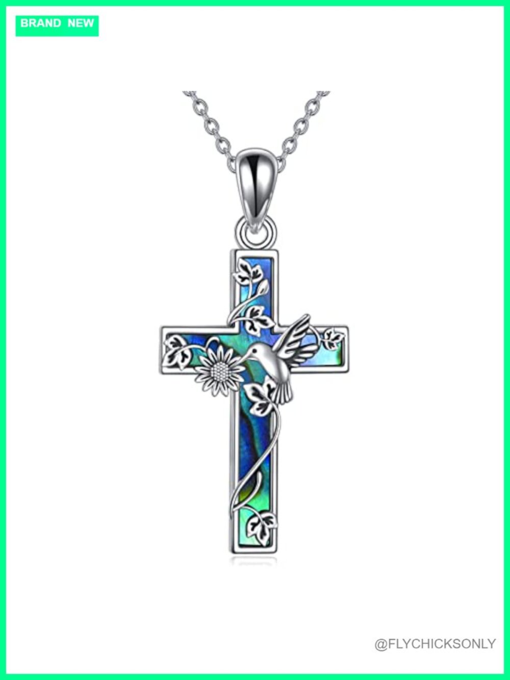 Sterling Silver Cross Pendant Necklace Sunflower Hummingbird 18+2" Chain